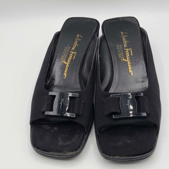 Salvatore Ferragamo Black Microfiber Mules size 8B - Picture 4 of 13